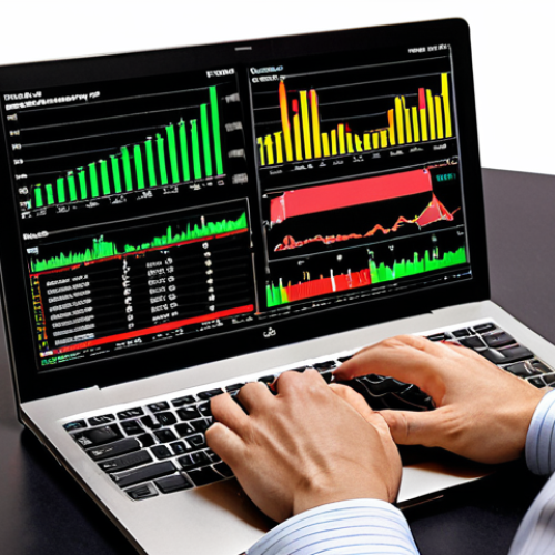 **An investor analyzing US stock market data on a laptop, with charts and graphs displayed, representing informed decision-making.** (This visualizes the section about understanding the US stock market and the factors that influence it).