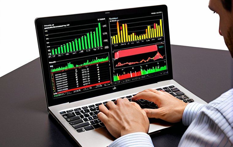 **An investor analyzing US stock market data on a laptop, with charts and graphs displayed, representing informed decision-making.** (This visualizes the section about understanding the US stock market and the factors that influence it).